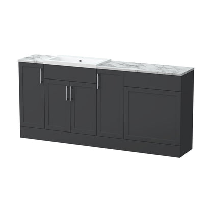 [BFFHR1415] Pirehill Traditional Floor Standing 4 Door Vanity Basin WC Unit with Polymarble Basin and Laminate Worktop, 1800mm, Dark Grey - Cutout