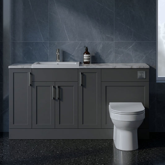 [BFFHR1415] Pirehill Traditional Floor Standing 4 Door Vanity Basin WC Unit with Polymarble Basin and Laminate Worktop, 1800mm, Dark Grey - Silo