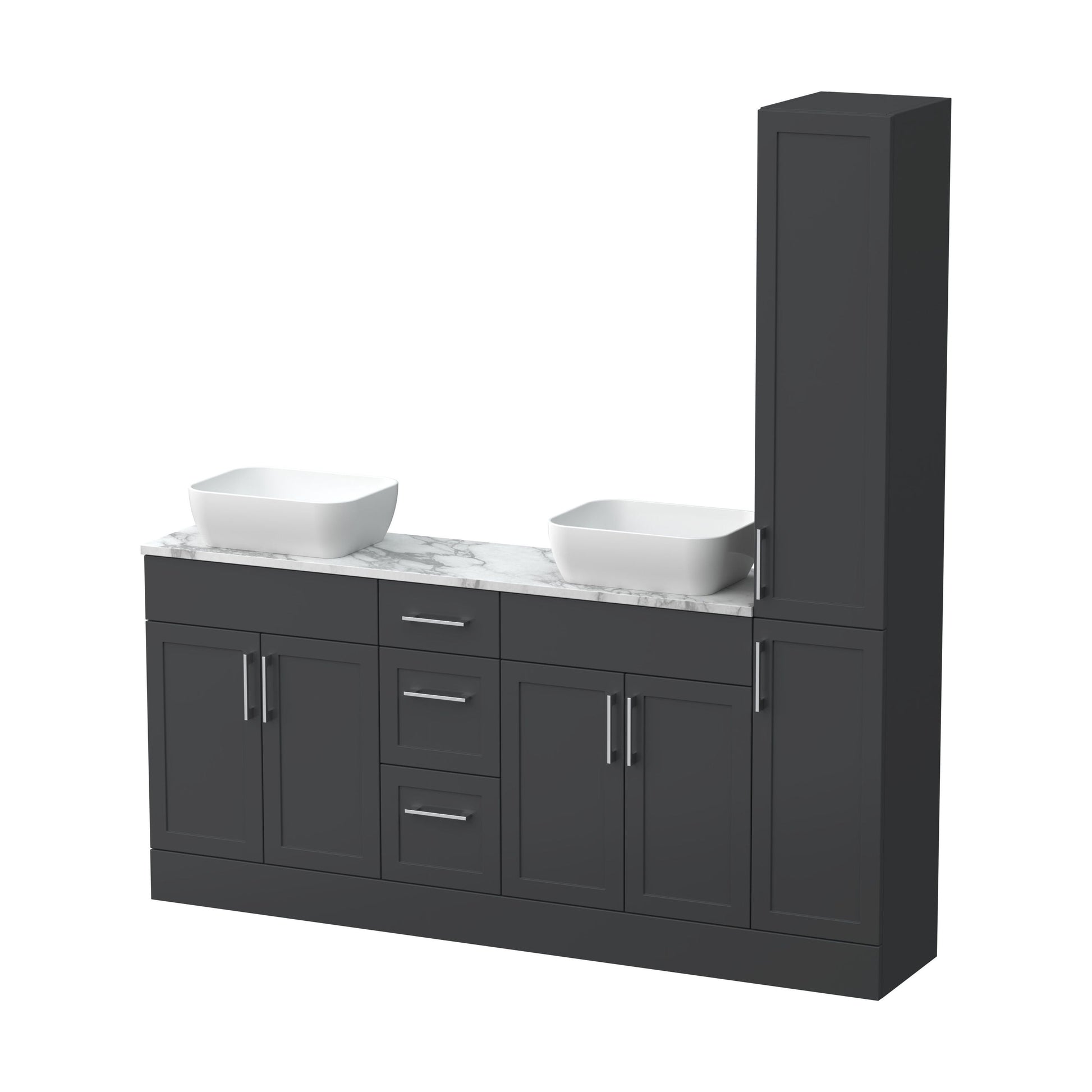 [BFFHR1416] Pirehill Floor Standing 4 Door 3 Drawer Vanity Combination Unit with Tall Unit, Laminate Worktop and Countertop Vessel, 1800mm, Dark Grey - Cutout