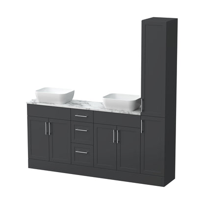 [BFFHR1416] Pirehill Floor Standing 4 Door 3 Drawer Vanity Combination Unit with Tall Unit, Laminate Worktop and Countertop Vessel, 1800mm, Dark Grey - Cutout