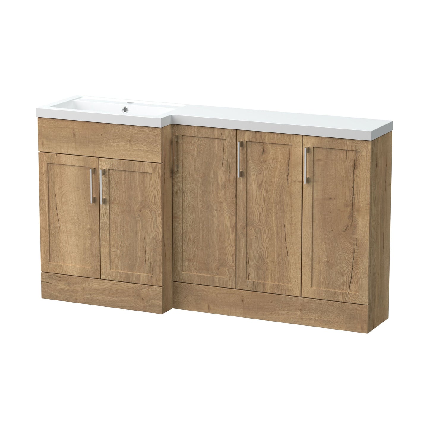 [BFFHR1812L] Pirehill Traditional Floor Standing 5 Door Combination Vanity Basin Unit with Polymarble Basin, 1500mm, Left Hand, Autumn Oak - Cutout