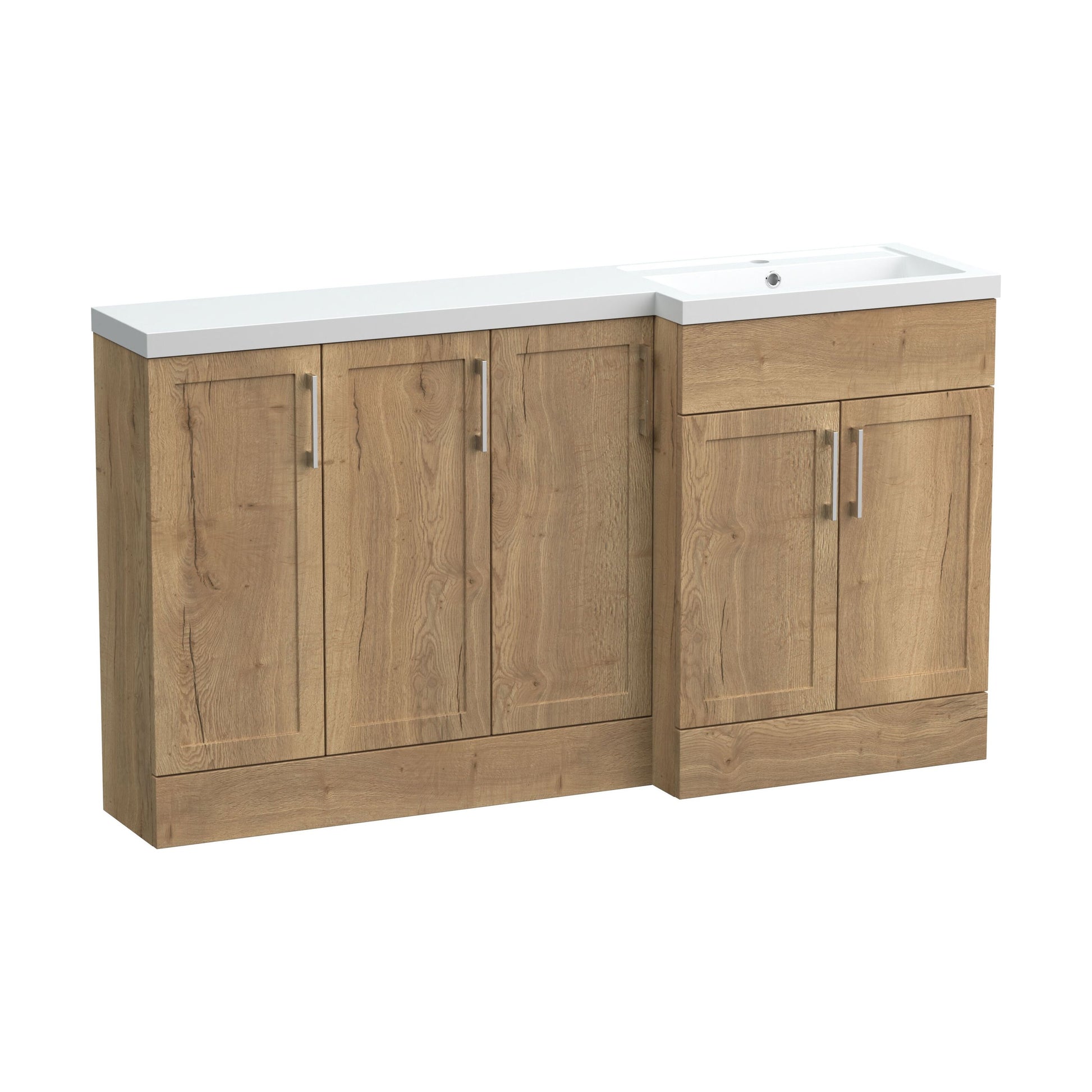 [BFFHR1812R] Pirehill Traditional Floor Standing 5 Door Combination Vanity Basin Unit with Polymarble Basin, 1500mm, Right Hand, Autumn Oak - Cutout