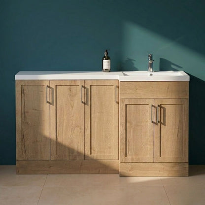 [BFFHR1812R] Pirehill Traditional Floor Standing 5 Door Combination Vanity Basin Unit with Polymarble Basin, 1500mm, Right Hand, Autumn Oak - Silo