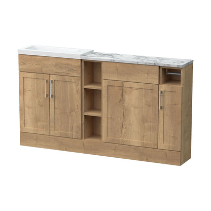 [BFFHR1813] Pirehill Traditional Floor Standing Compact 3 Door Vanity Basin WC Combination Unit with Basin and Worktop, 1500mm, Autumn Oak - Cutout