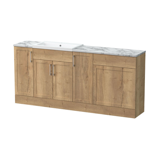 [BFFHR1815] Pirehill Traditional Floor Standing 4 Door Vanity Basin WC Unit with Polymarble Basin and Laminate Worktop, 1800mm, Autumn Oak - Cutout