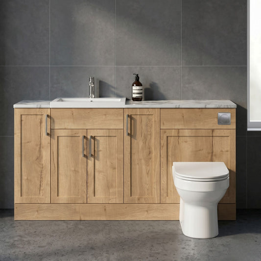 [BFFHR1815] Pirehill Traditional Floor Standing 4 Door Vanity Basin WC Unit with Polymarble Basin and Laminate Worktop, 1800mm, Autumn Oak - Silo