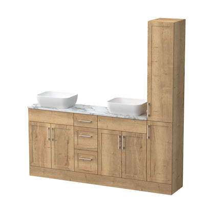 [BFFHR1816] Pirehill Floor Standing 4 Door 3 Drawer Vanity Combination Unit with Tall Unit, Laminate Worktop and Countertop Vessel, 1800mm, Autumn Oak - Cutout
