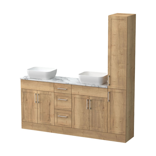 [BFFHR1816] Pirehill Floor Standing 4 Door 3 Drawer Vanity Combination Unit with Tall Unit, Laminate Worktop and Countertop Vessel, 1800mm, Autumn Oak - Cutout