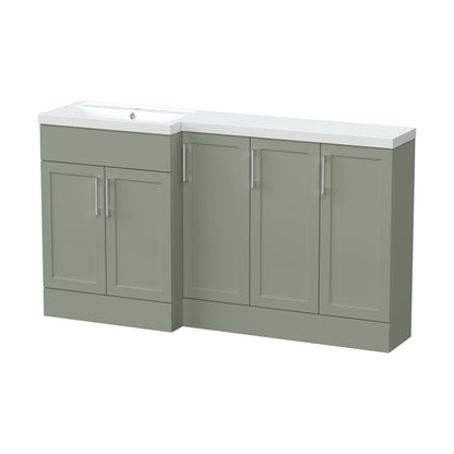 [BFFHR3112L] Pirehill Traditional Floor Standing 5 Door Combination Vanity Basin Unit with Polymarble Basin, 1500mm, Left Hand, Fern Green - Cutout