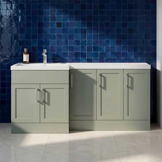[BFFHR3112L] Pirehill Traditional Floor Standing 5 Door Combination Vanity Basin Unit with Polymarble Basin, 1500mm, Left Hand, Fern Green - Silo