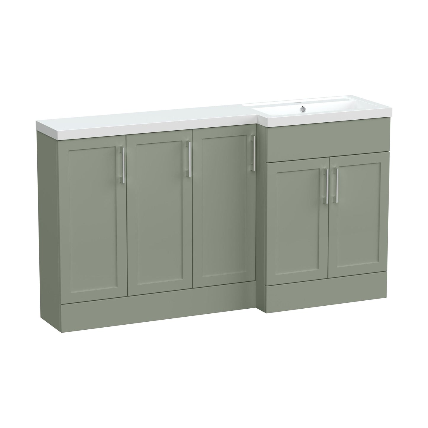 [BFFHR3112R] Pirehill Traditional Floor Standing 5 Door Combination Vanity Basin Unit with Polymarble Basin, 1500mm, Right Hand, Fern Green - Cutout