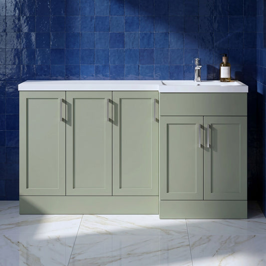 [BFFHR3112R] Pirehill Traditional Floor Standing 5 Door Combination Vanity Basin Unit with Polymarble Basin, 1500mm, Right Hand, Fern Green - Silo