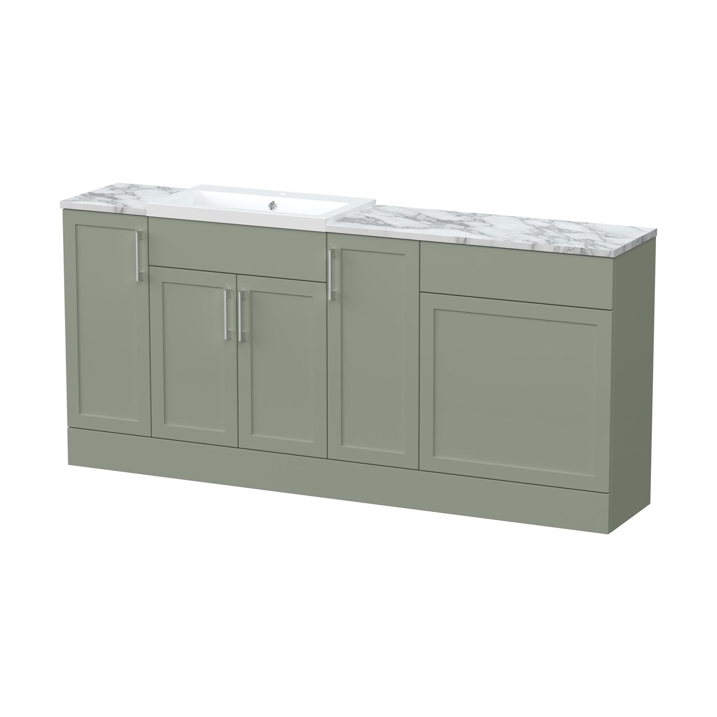 [BFFHR3115] Pirehill Traditional Floor Standing 4 Door Vanity Basin WC Unit with Polymarble Basin and Laminate Worktop, 1800mm, Fern Green - Cutout