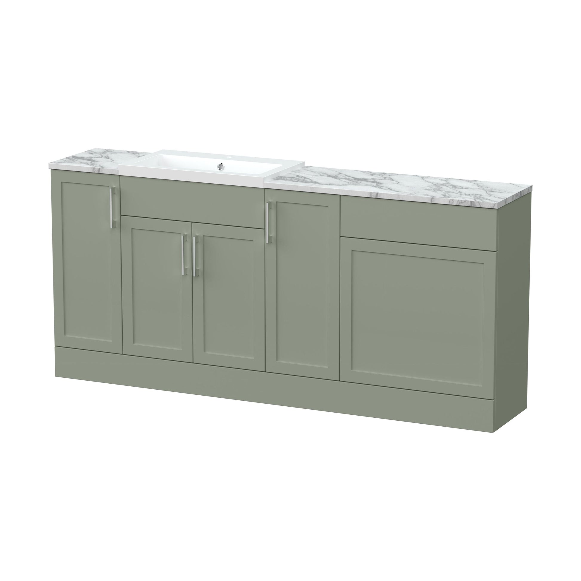 [BFFHR3115] Pirehill Traditional Floor Standing 4 Door Vanity Basin WC Unit with Polymarble Basin and Laminate Worktop, 1800mm, Fern Green - Cutout