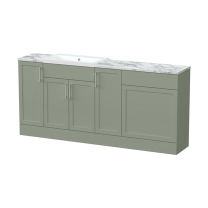 [BFFHR3115] Pirehill Traditional Floor Standing 4 Door Vanity Basin WC Unit with Polymarble Basin and Laminate Worktop, 1800mm, Fern Green - Cutout