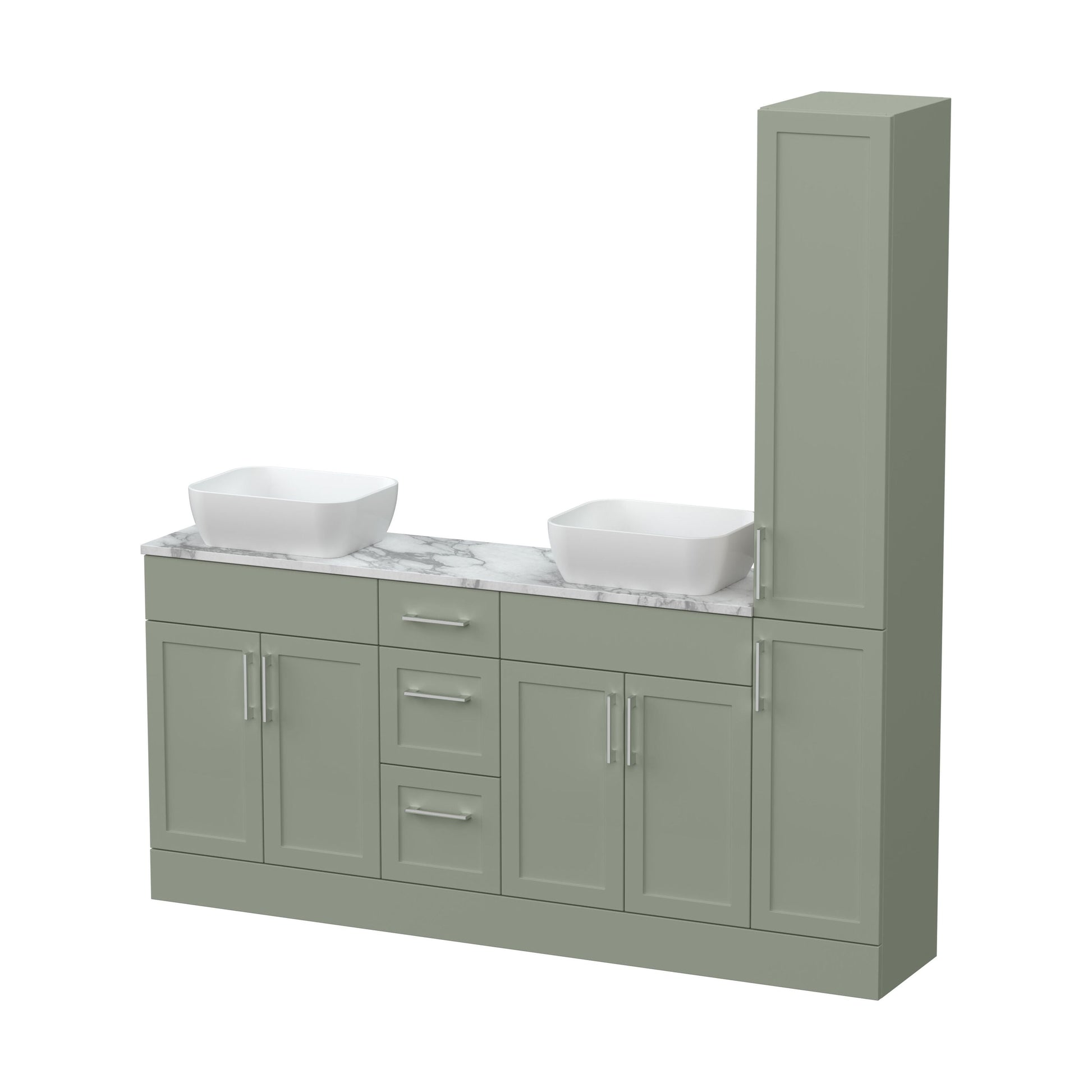 [BFFHR3116] Pirehill Floor Standing 4 Door 3 Drawer Vanity Combination Unit with Tall Unit, Laminate Worktop and Countertop Vessel, 1800mm, Fern Green - Cutout