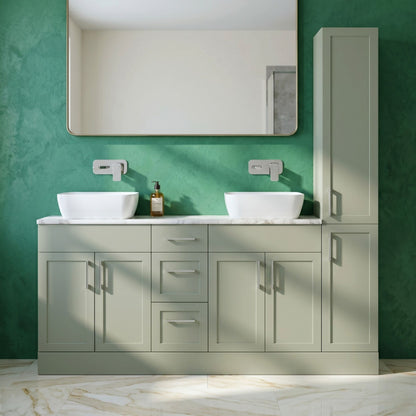 [BFFHR3116] Pirehill Floor Standing 4 Door 3 Drawer Vanity Combination Unit with Tall Unit, Laminate Worktop and Countertop Vessel, 1800mm, Fern Green - Silo
