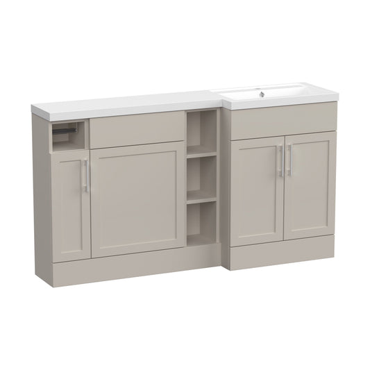 [BFFHR3211R] Pirehill Traditional Floor Standing 3 Door, Open Shelf Vanity Basin WC Unit with Toilet Roll Holder and Polymarble Basin, 1500mm, Right Hand, Pebble Grey - Cutout