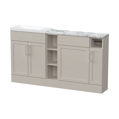 [BFFHR3213] Pirehill Traditional Floor Standing Compact 3 Door Vanity Basin WC Combination Unit with Basin and Worktop, 1500mm, Pebble Grey - Cutout