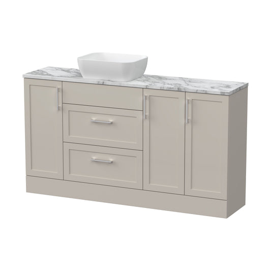 [BFFHR3214] Pirehill Traditional Floor Standing 2 Drawer 3 Door Combination Vanity Basin Unit with Worktop and Countertop Vessel, 1500mm, Pebble Grey - Cutout