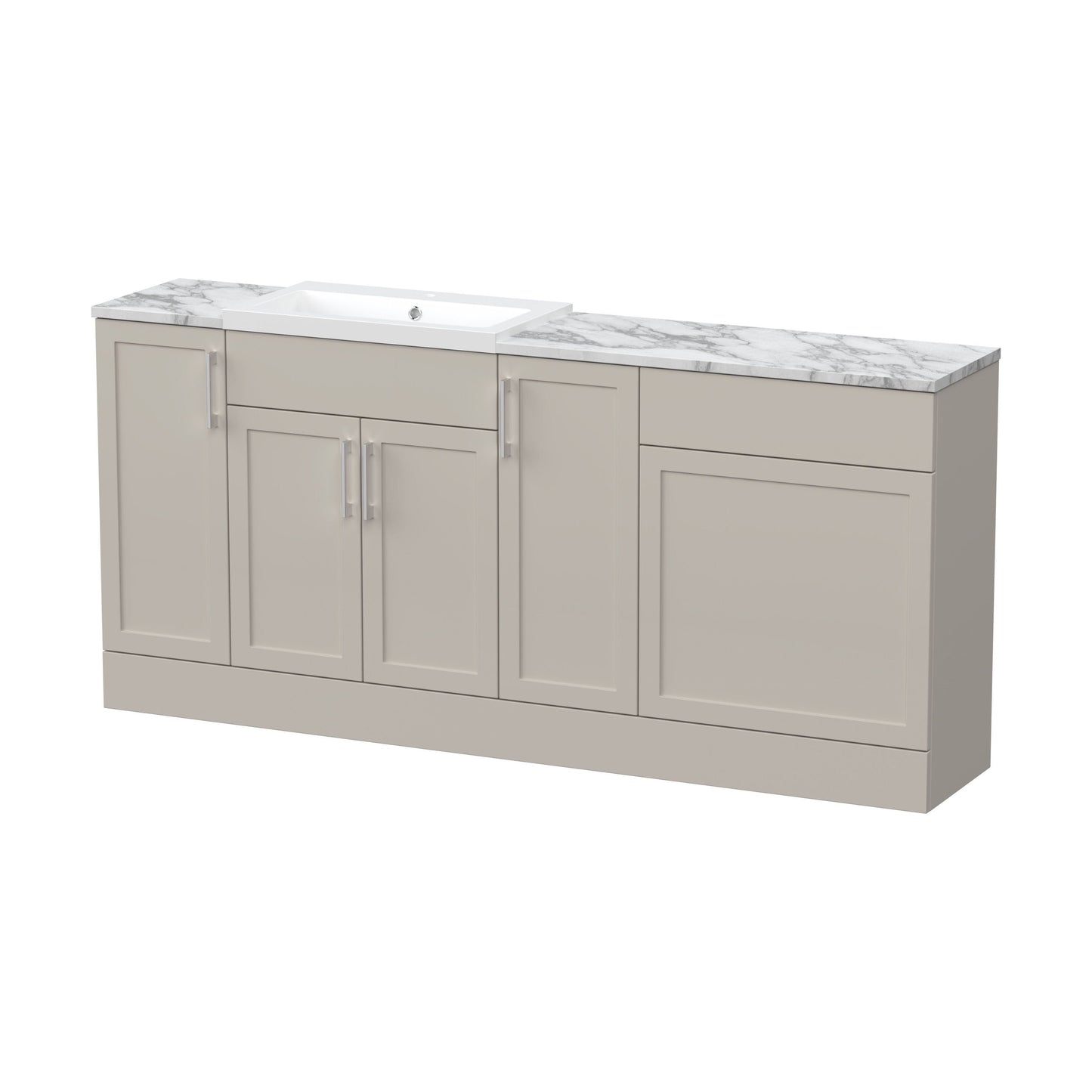 [BFFHR3215] Pirehill Traditional Floor Standing 4 Door Vanity Basin WC Unit with Polymarble Basin and Laminate Worktop, 1800mm, Pebble Grey - Cutout