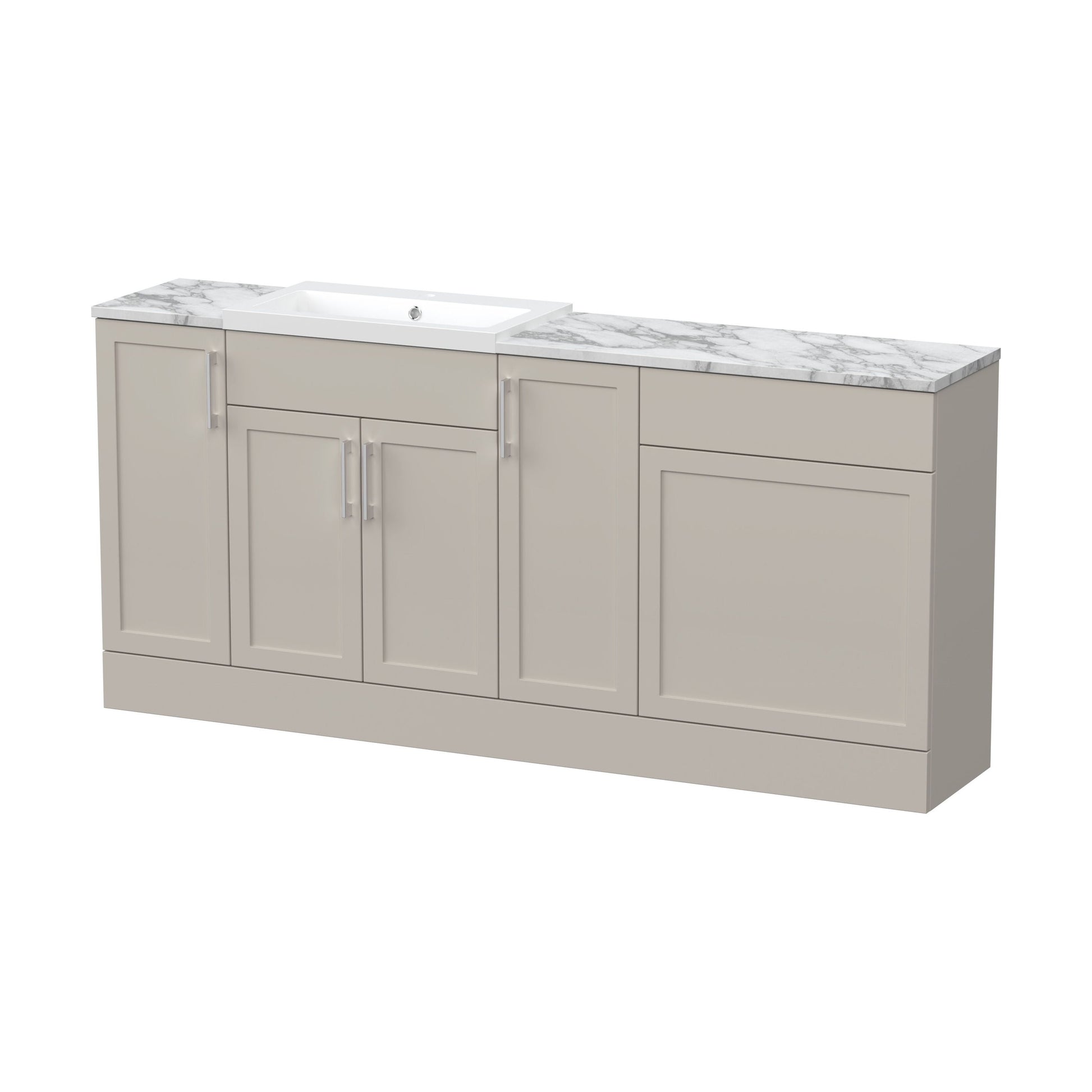 [BFFHR3215] Pirehill Traditional Floor Standing 4 Door Vanity Basin WC Unit with Polymarble Basin and Laminate Worktop, 1800mm, Pebble Grey - Cutout