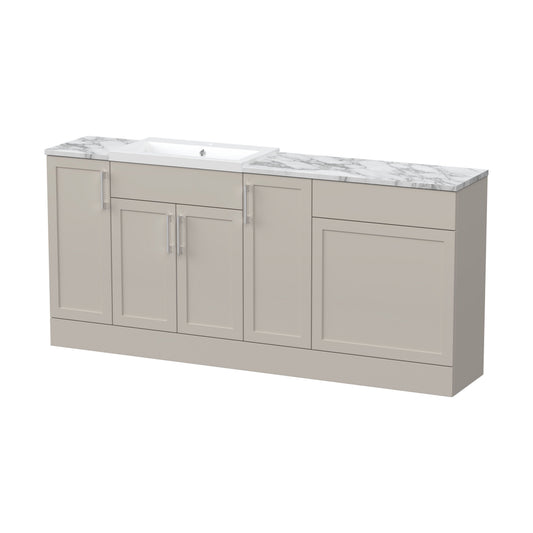 [BFFHR3215] Pirehill Traditional Floor Standing 4 Door Vanity Basin WC Unit with Polymarble Basin and Laminate Worktop, 1800mm, Pebble Grey - Cutout