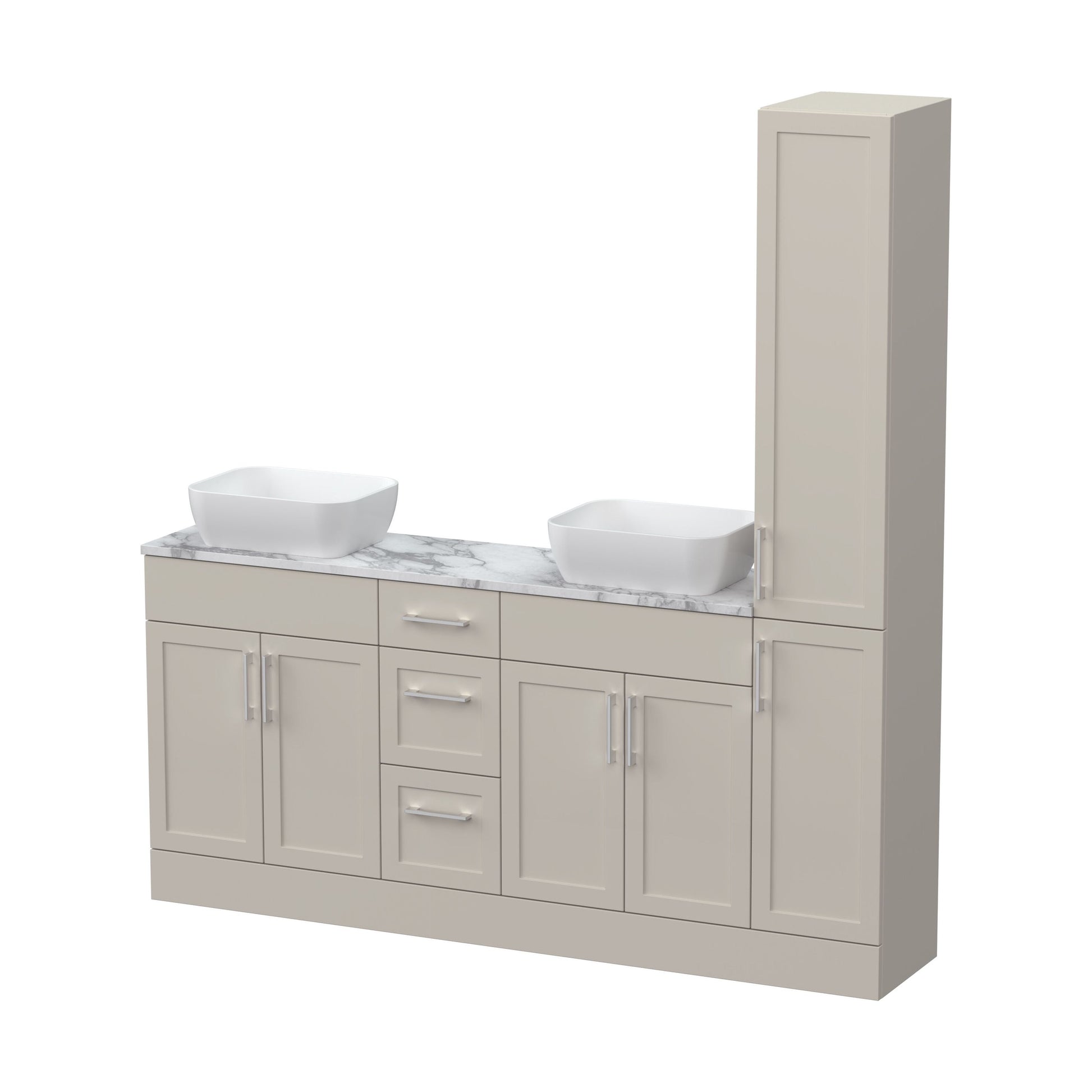 [BFFHR3216] Pirehill Floor Standing 4 Door 3 Drawer Vanity Combination Unit with Tall Unit, Laminate Worktop and Countertop Vessel, 1800mm, Pebble Grey - Cutout