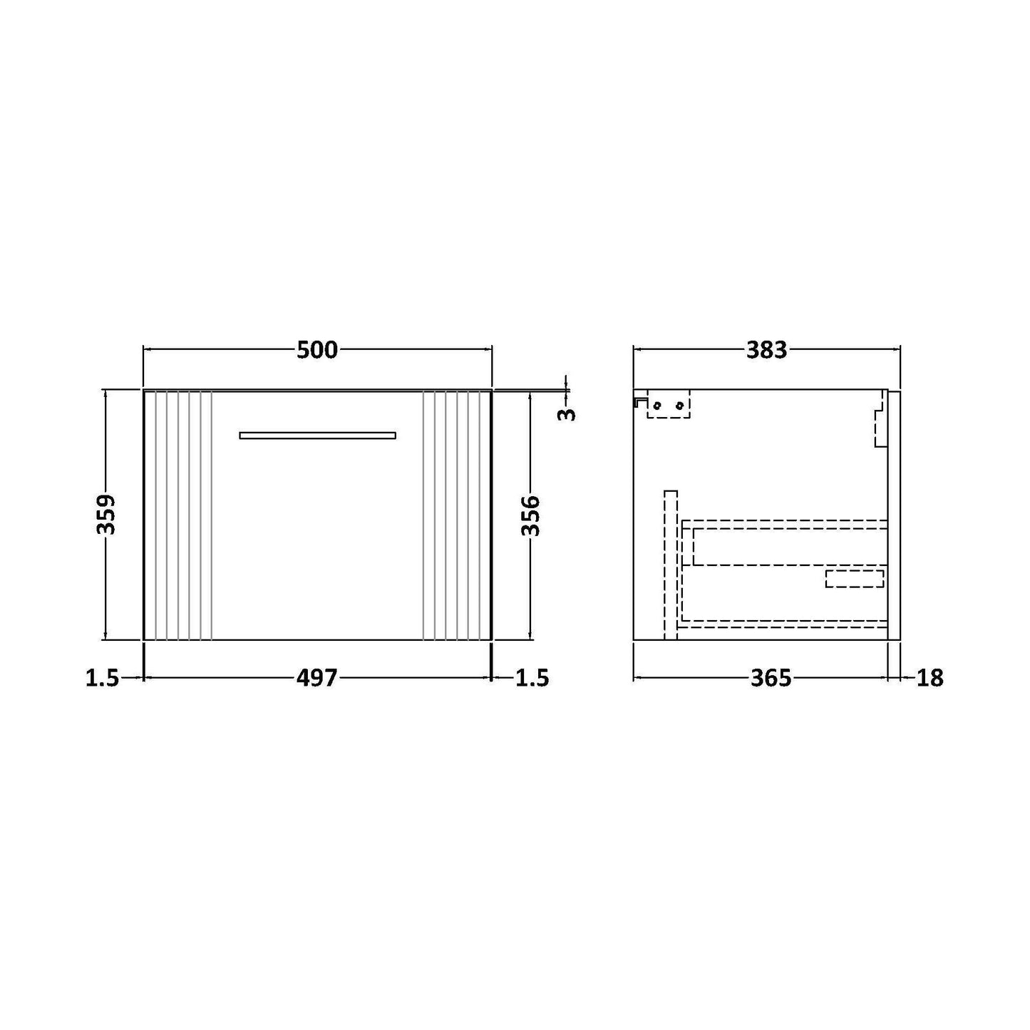 [BFFL191] 500 W/H Single Drawer Unit - Technical Drawing