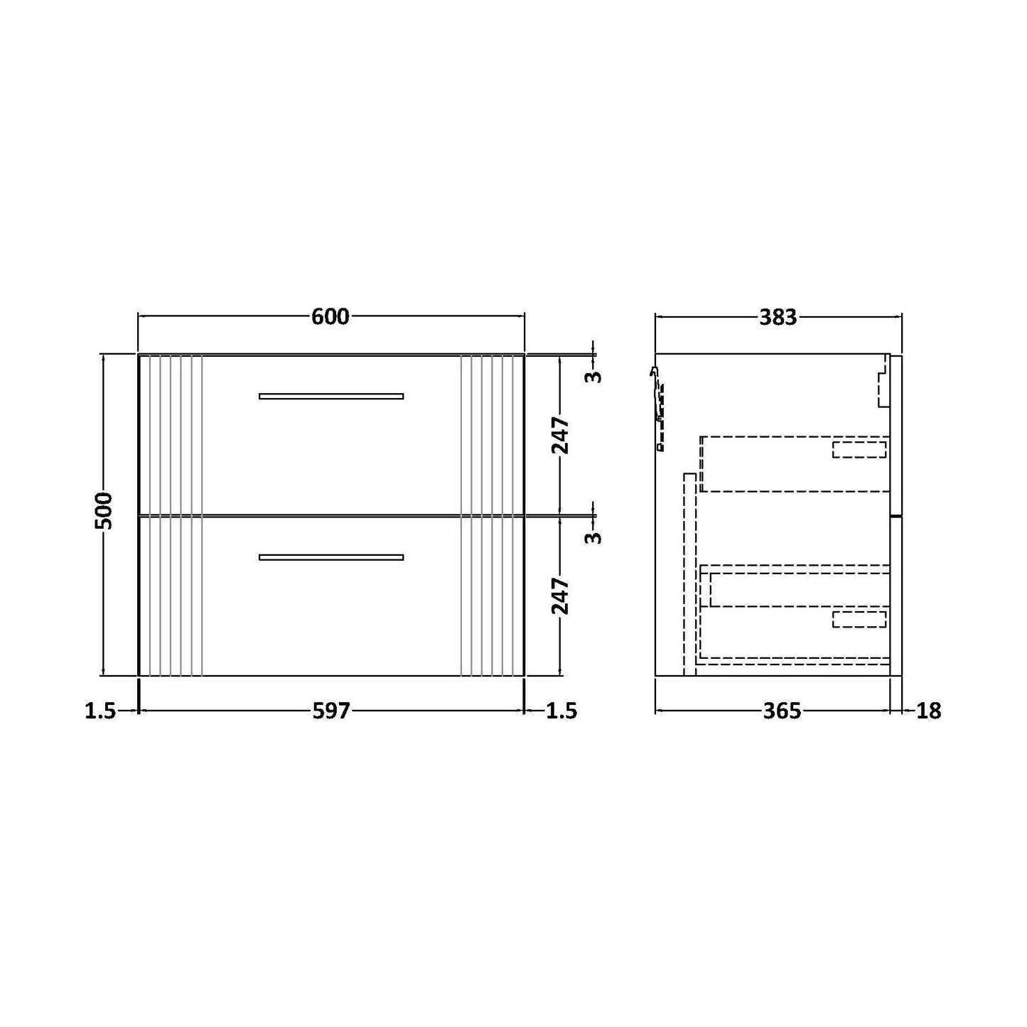 [BFFL193] 600 W/H 2-Drawer Unit - Technical Drawing