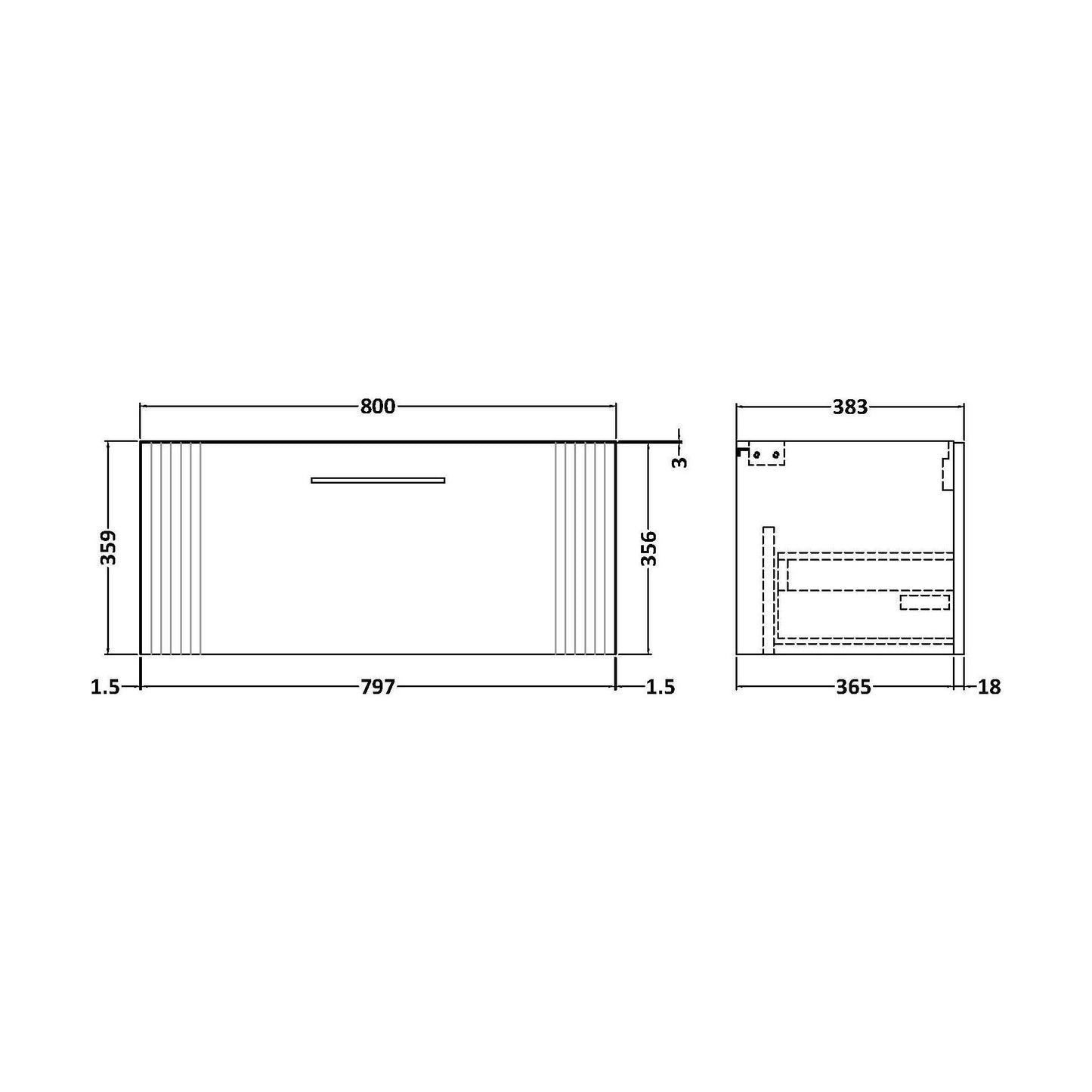 [BFFL196] 800 W/H Single Drawer Unit - Technical Drawing