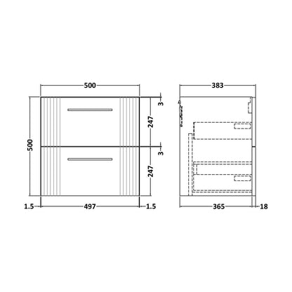 [BFFL292] 500 W/H 2-Drawer Unit - Technical Drawing