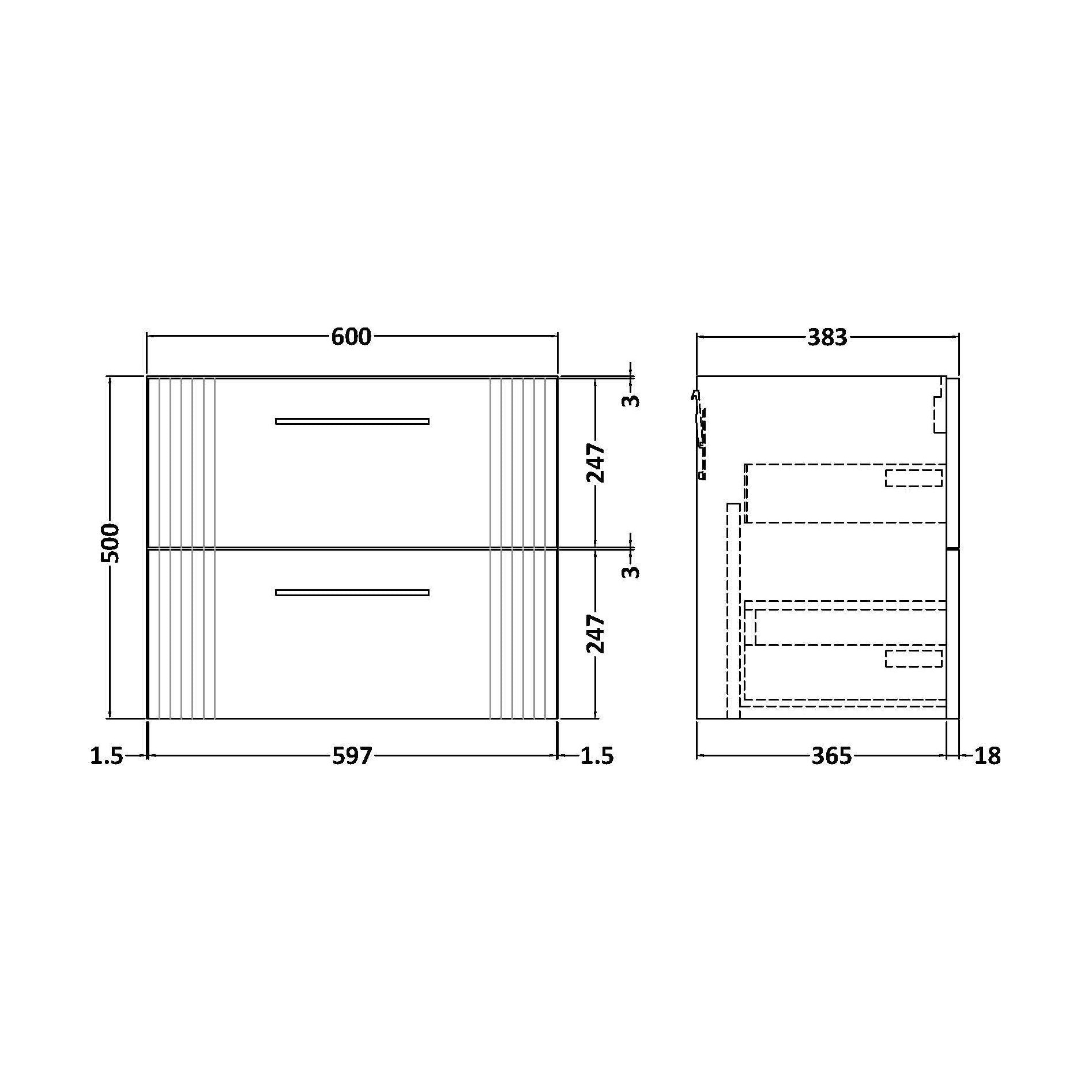 [BFFL293] 600 W/H 2-Drawer Unit - Technical Drawing