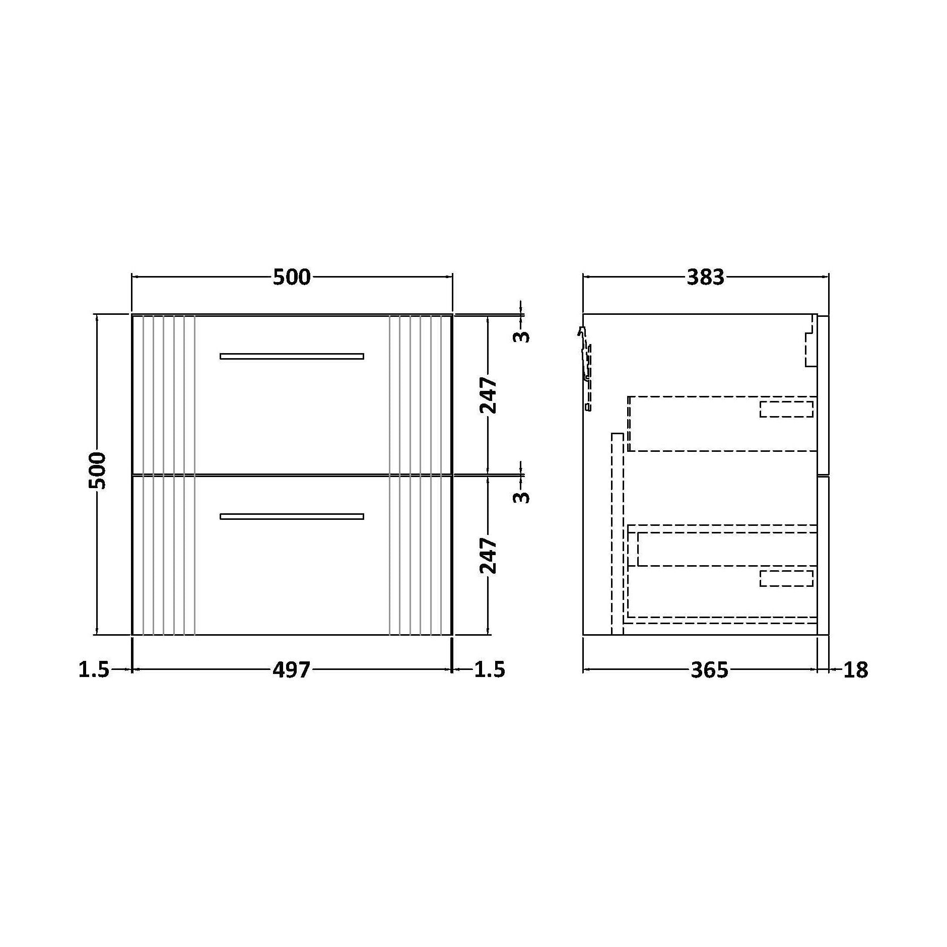[BFFL392] 500 W/H 2-Drawer Unit - Technical Drawing