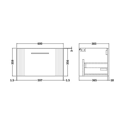 [BFFL394] 600 W/H Single Drawer Unit - Technical Drawing