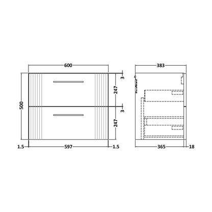 [BFFL893] 600 W/H 2-Drawer Unit - Technical Drawing