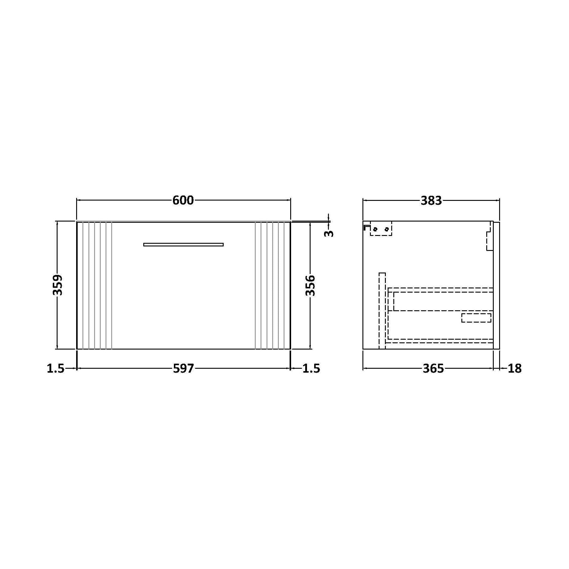 [BFFL894] 600 W/H Single Drawer Unit - Technical Drawing