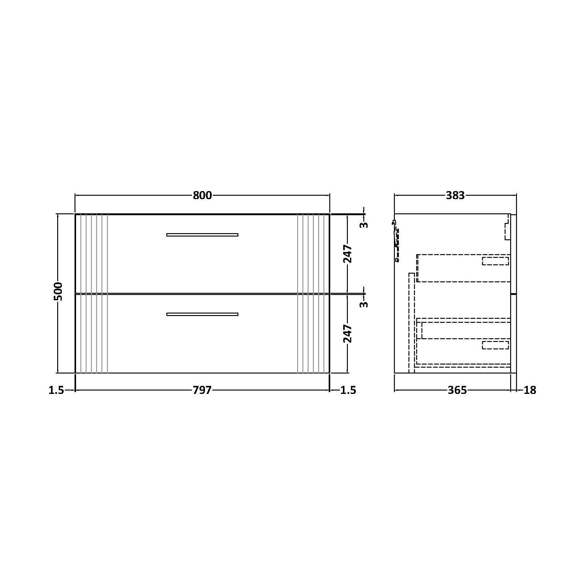 [BFFL895] 800 W/H 2-Drawer Unit - Technical Drawing