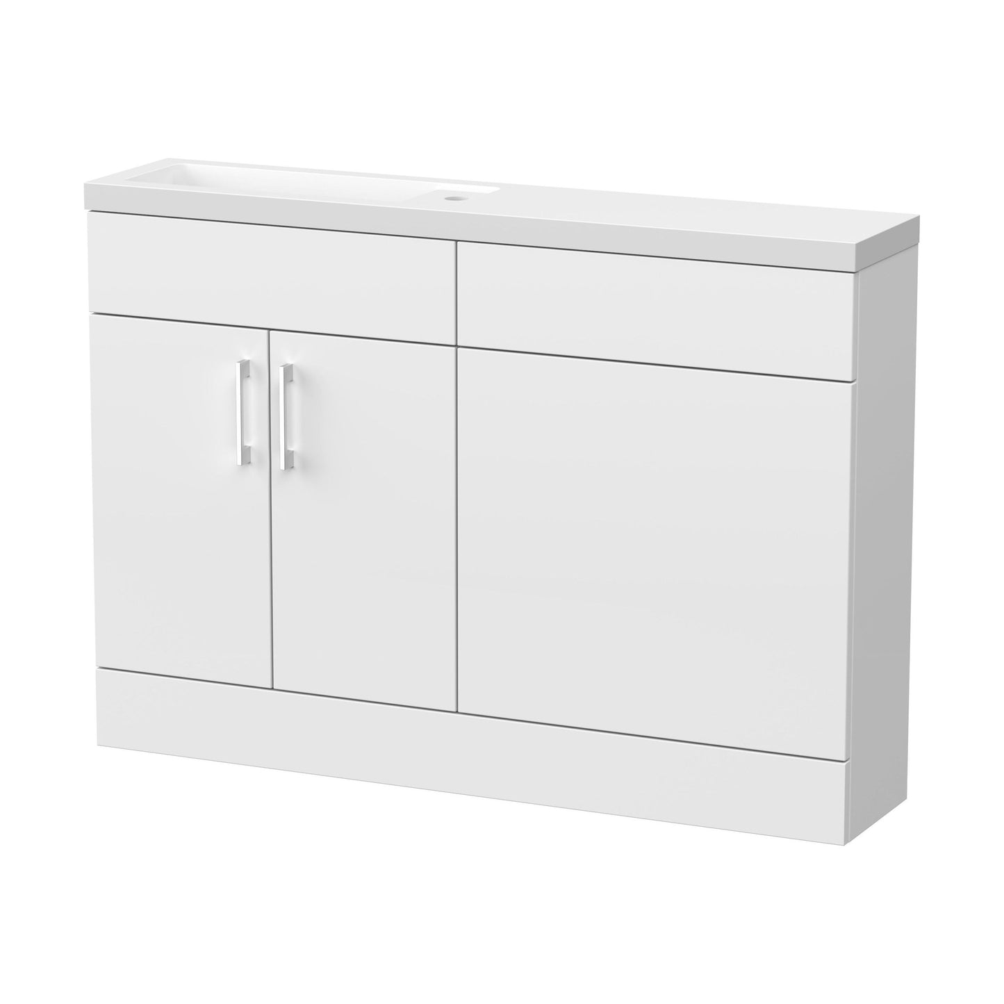 [BFFLR103] Wichnor Contemporary Floor Standing Compact 2 Door Combination Vanity Basin WC Unit with Polymarble Basin, 1200mm, Matt White - Cutout