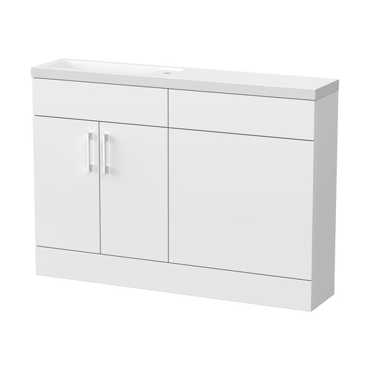 [BFFLR103] Wichnor Contemporary Floor Standing Compact 2 Door Combination Vanity Basin WC Unit with Polymarble Basin, 1200mm, Matt White - Cutout