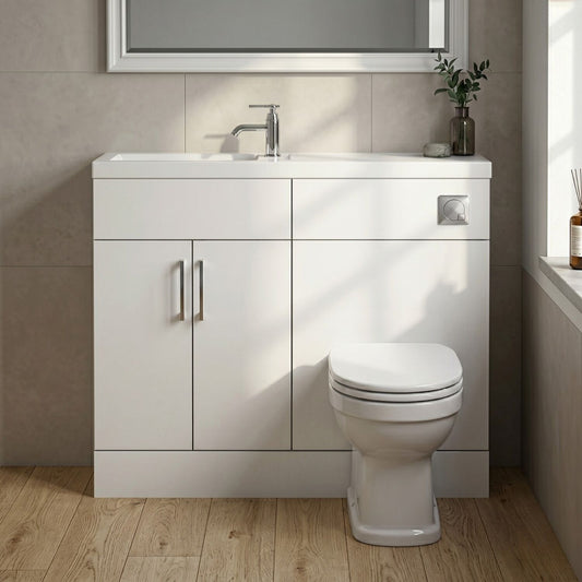 [BFFLR103] Wichnor Contemporary Floor Standing Compact 2 Door Combination Vanity Basin WC Unit with Polymarble Basin, 1200mm, Matt White - Silo