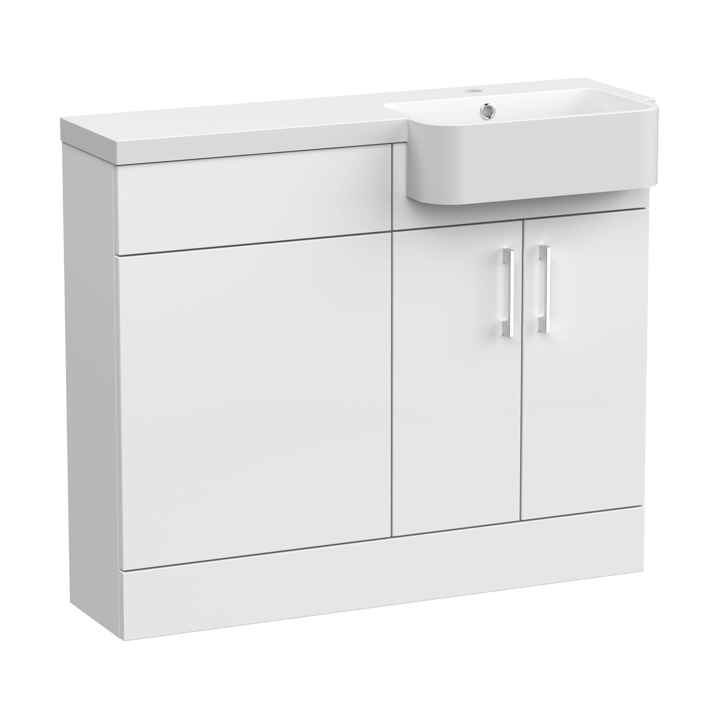 [BFFLR104R] Wichnor Contemporary Floor Standing Compact 2 Door Combination Vanity Basin WC Unit with Polymarble Basin, 1000mm, Right Hand, Matt White - Cutout