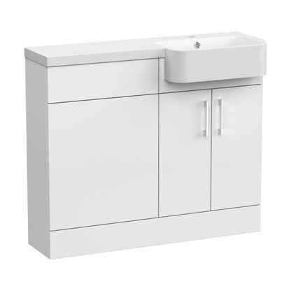 [BFFLR104R] Wichnor Contemporary Floor Standing Compact 2 Door Combination Vanity Basin WC Unit with Polymarble Basin, 1000mm, Right Hand, Matt White - Cutout