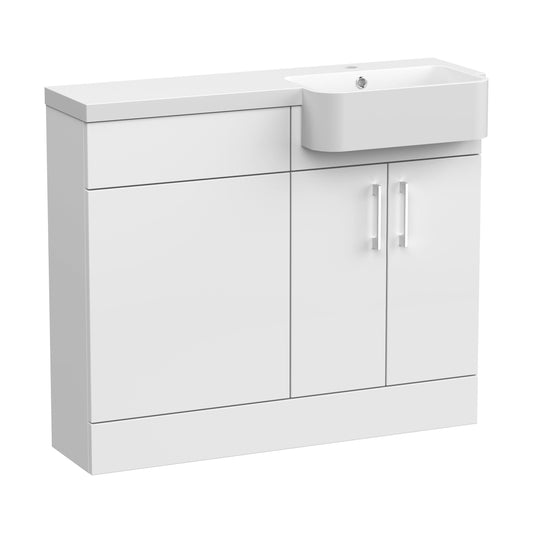 [BFFLR104R] Wichnor Contemporary Floor Standing Compact 2 Door Combination Vanity Basin WC Unit with Polymarble Basin, 1000mm, Right Hand, Matt White - Cutout
