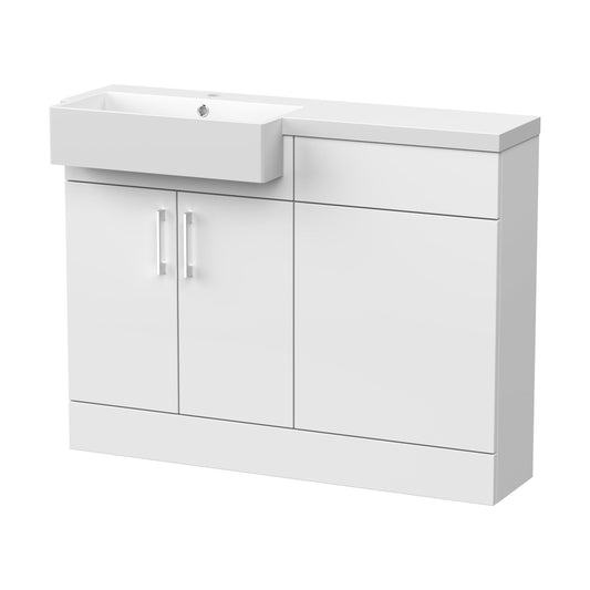 [BFFLR107L] Wichnor Contemporary Floor Standing Compact 2 Door Vanity Basin WC Unit with Polymarble Basin, 1100mm, Left Hand, Matt White - Cutout