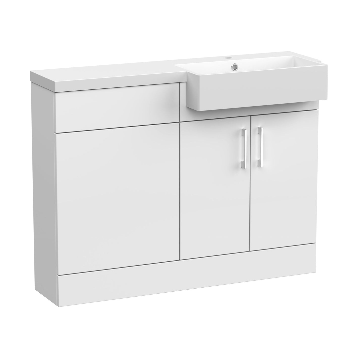 [BFFLR107R] Wichnor Contemporary Floor Standing Compact 2 Door Vanity Basin WC Unit with Polymarble Basin, 1100mm, Right Hand, Matt White - Cutout