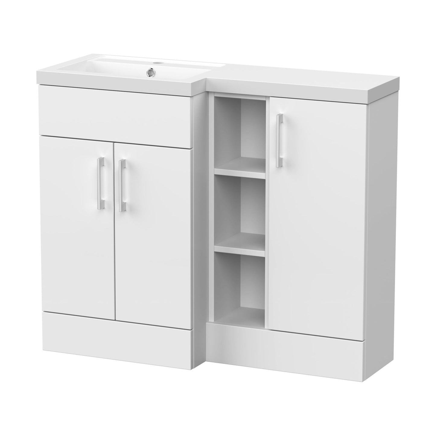 [BFFLR108L] Wichnor Contemporary Floor Standing 3 Door Vanity Basin WC Unit with Polymarble Basin, 1000mm, Left Hand, Matt White - Cutout