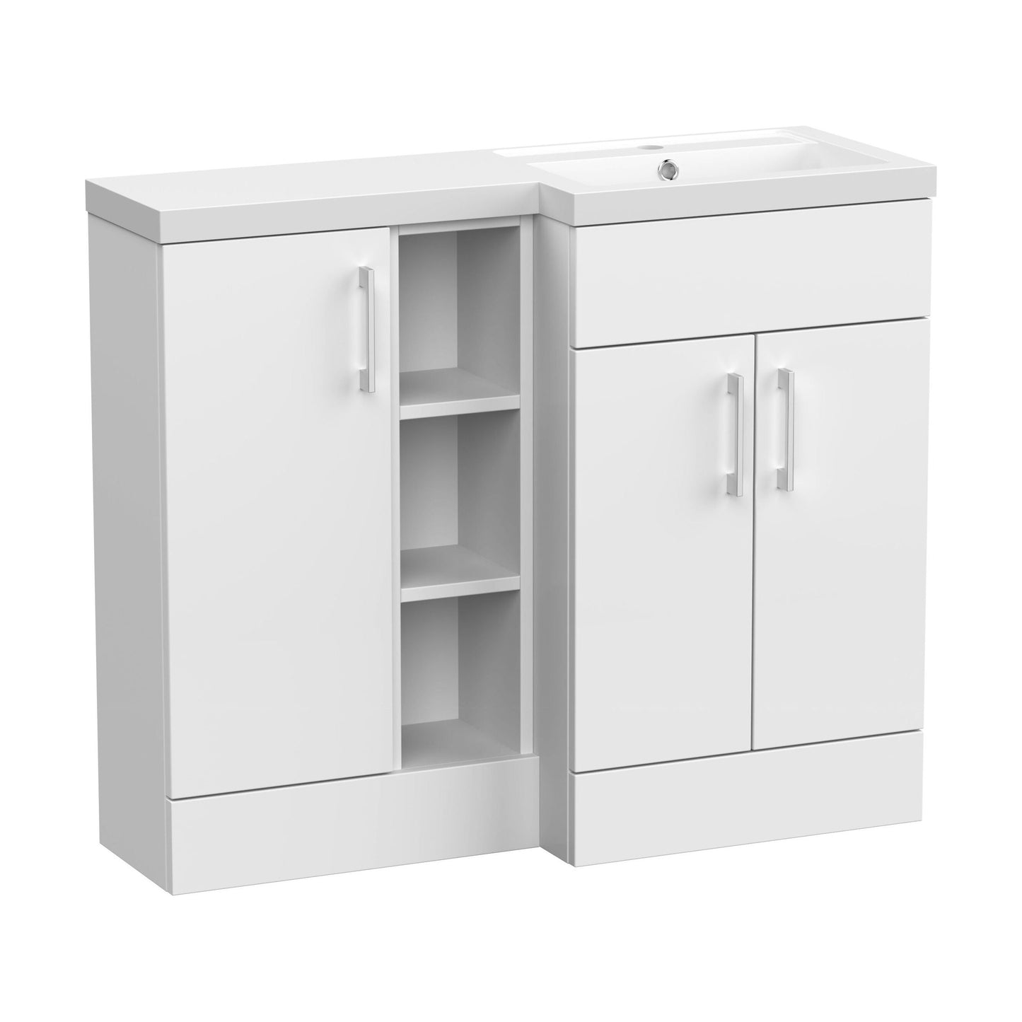 [BFFLR108R] Wichnor Contemporary Floor Standing 3 Door Vanity Basin WC Unit with Polymarble Basin, 1000mm, Right Hand, Matt White - Cutout