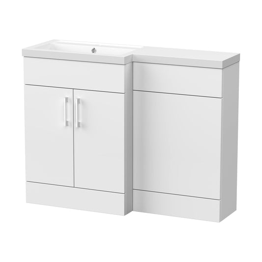 [BFFLR109L] Wichnor Contemporary Floor Standing 2 Door Vanity Basin WC Unit with Polymarble Basin, 1100mm, Left Hand, Matt White - Cutout
