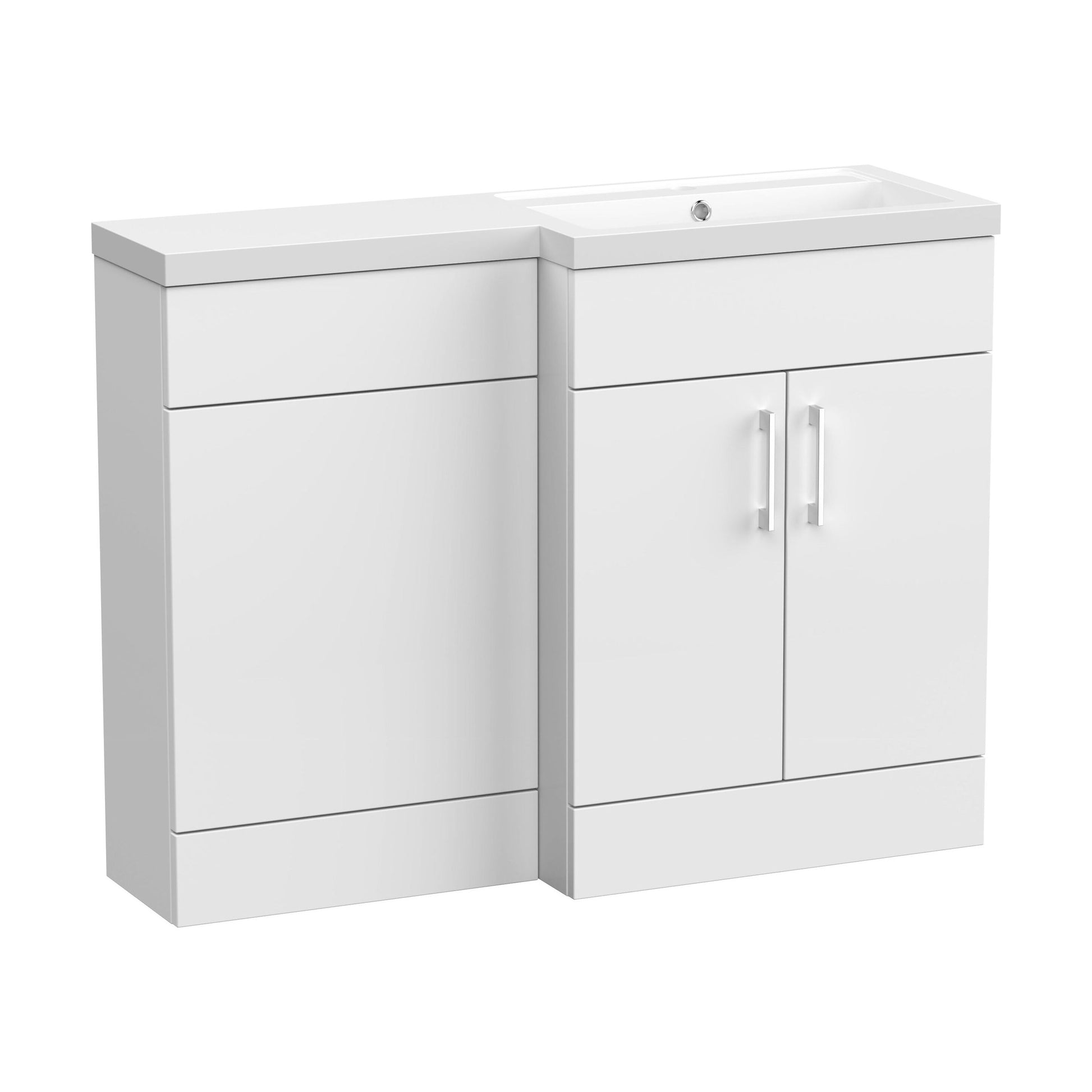 [BFFLR109R] Wichnor Contemporary Floor Standing 2 Door Vanity Basin WC Unit with Polymarble Basin, 1100mm, Right Hand, Matt White - Cutout
